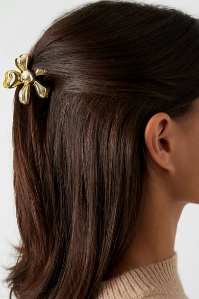Pinza para el pelo con diseño floral - dorada h5 Imagen2